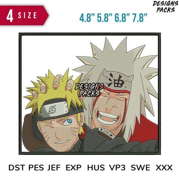 Naruto and Jiraiya embroidery design in 4 sizes, DST PES JEF formats for instant download