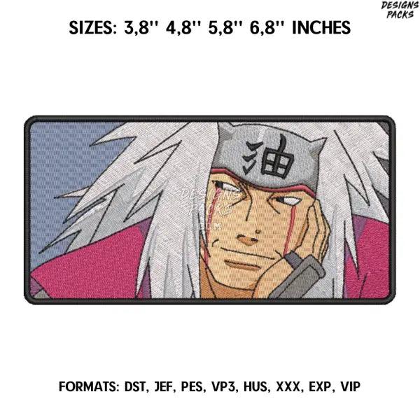 Jiraya Embroidery design file pes. Anime embroidery pattern. 4 sizes - 3.8/ 4,8 /5,8 /6,8in. Digital design download