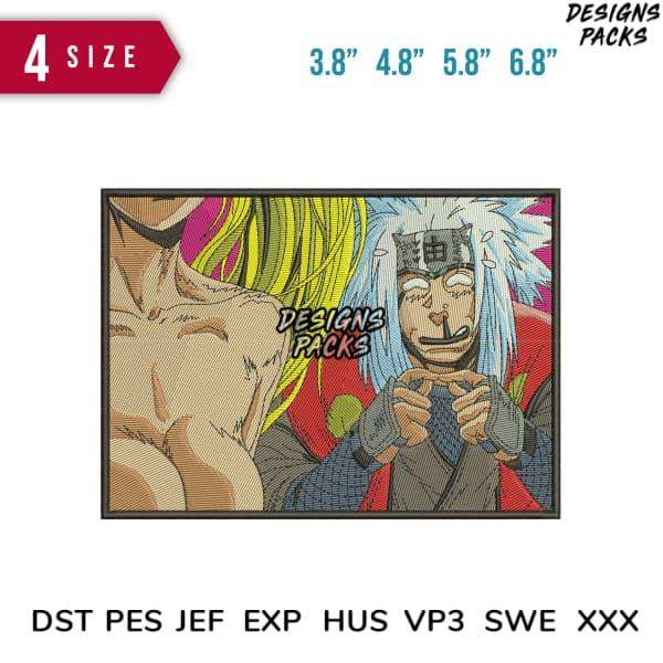 Anime-style embroidery design with 4 size options, compatible with DST PES JEF formats for instant download.