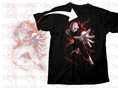 Black t-shirt with Jiren attacking with glowing energy and lightning.