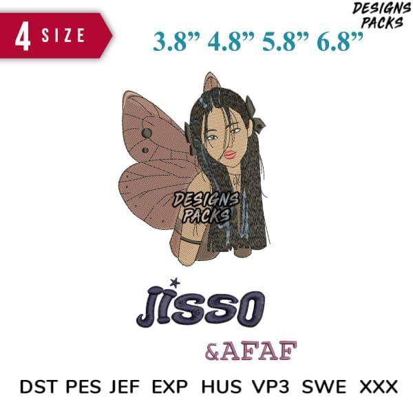 Fairy girl embroidery design with butterfly wings, available in 4 sizes, DST PES JEF formats