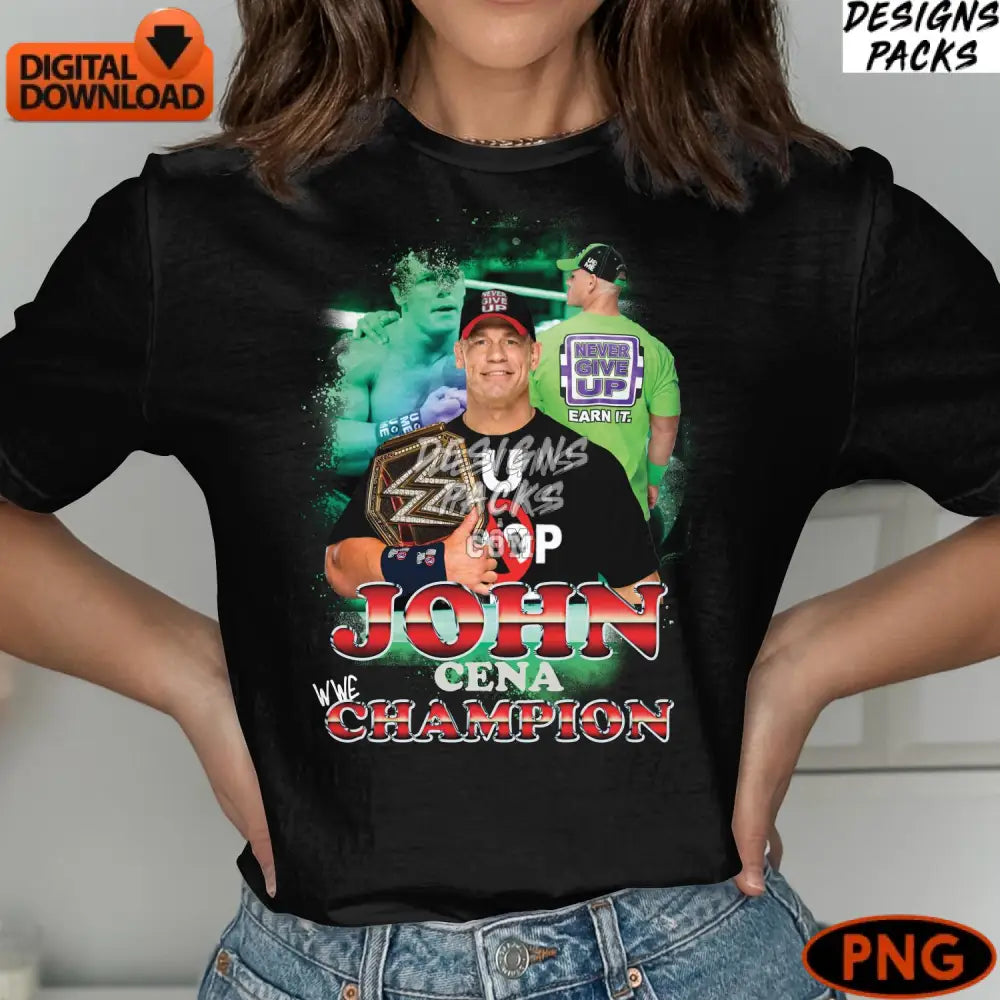 John Cena Champion Wrestling Star Art Instant Download Fan Png File