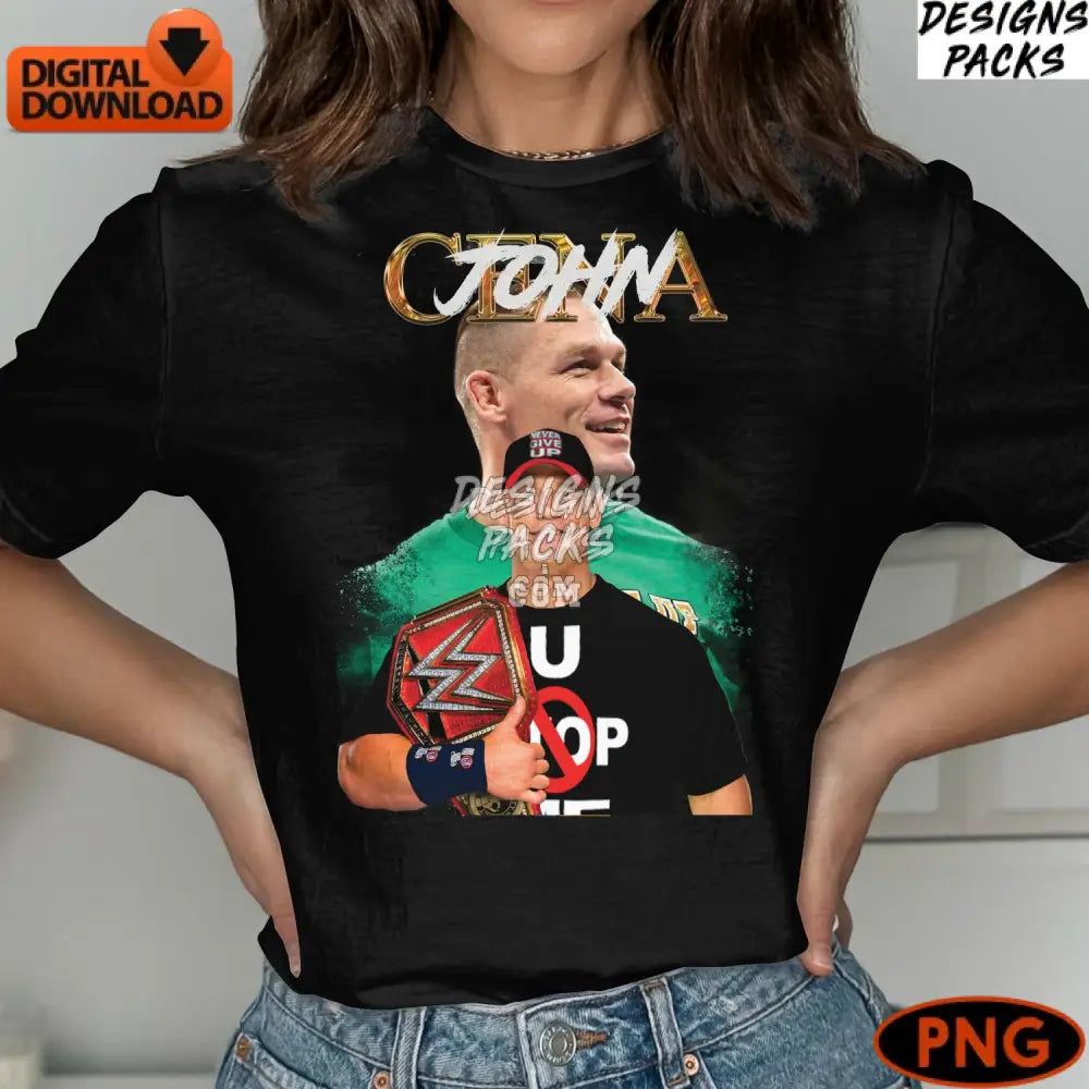 John Cena Collage Digital Art Champion Wrestler Tribute Png Instant Download