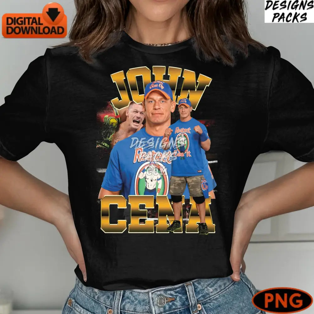 John Cena Digital Artwork Wrestling Star Fan Instant Download Png File Colorful Graphic Design