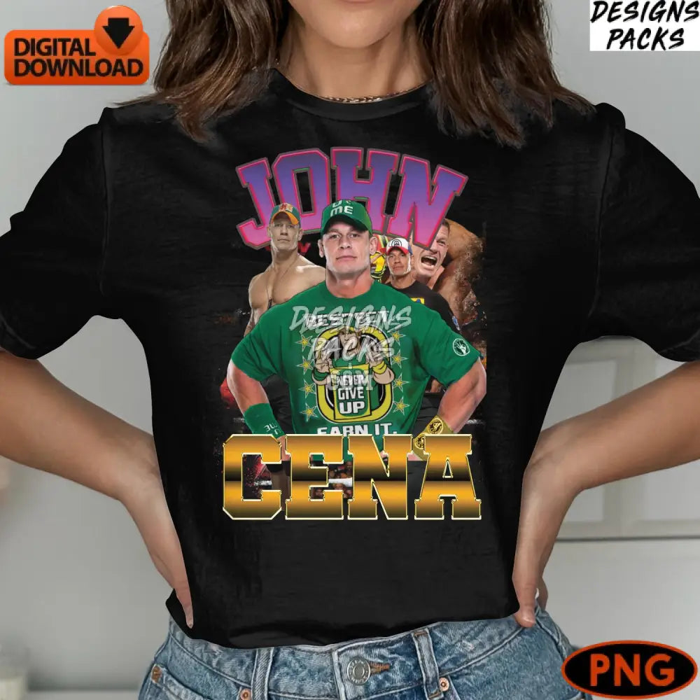 John Cena Fan Art Digital Print Wrestling Superstar Collage Png Instant Download