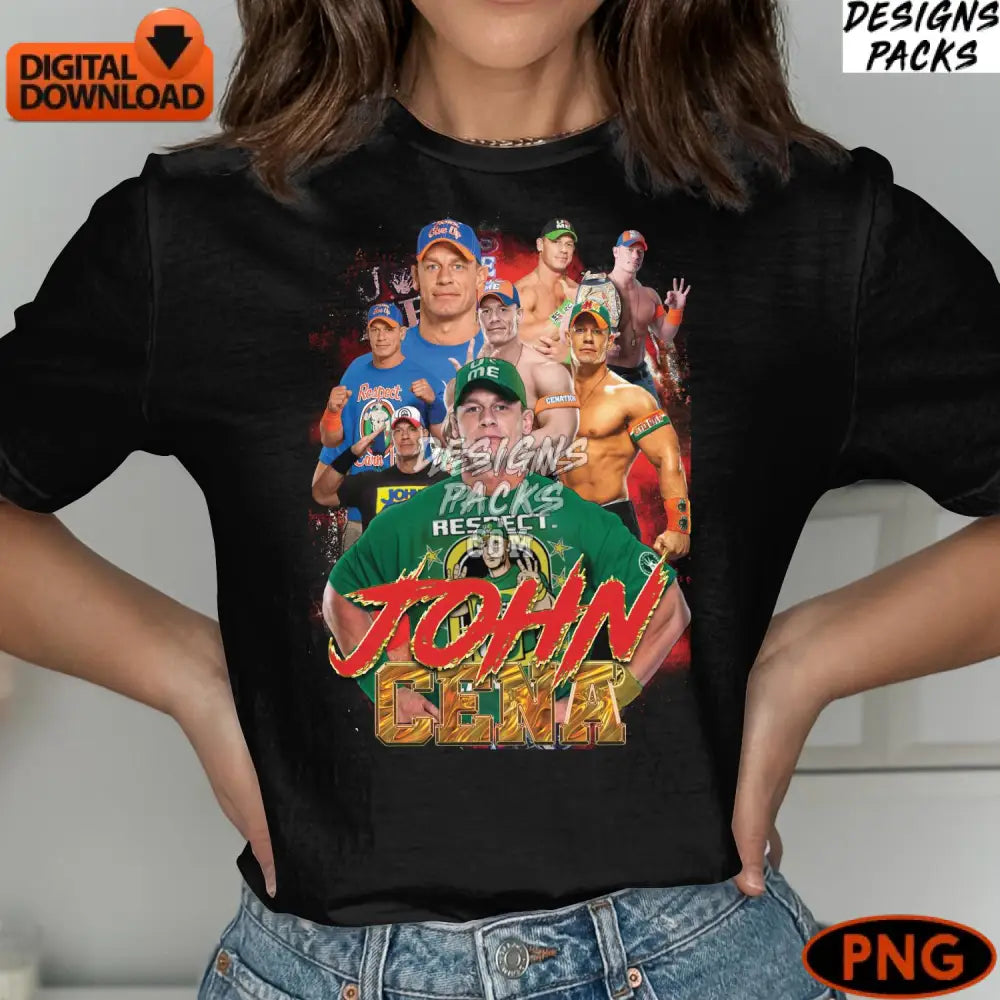 John Cena Wrestling Champion Digital Art Fan Memorabilia Png Instant Download