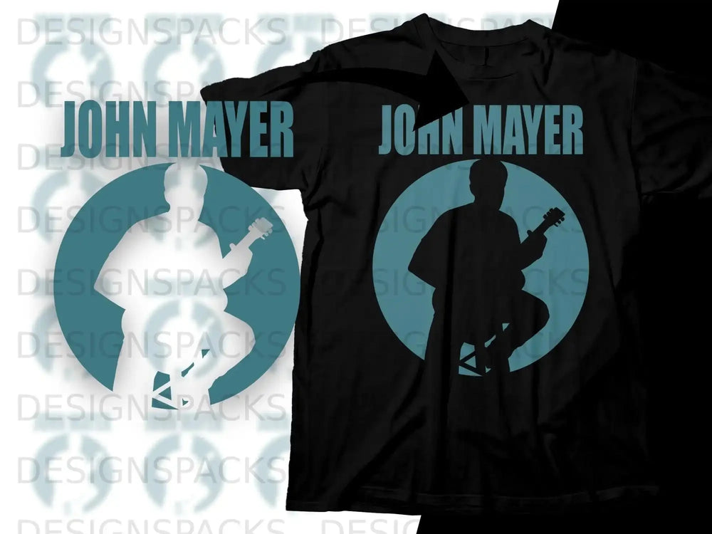 Black t-shirt with John Mayer silhouette playing guitar.