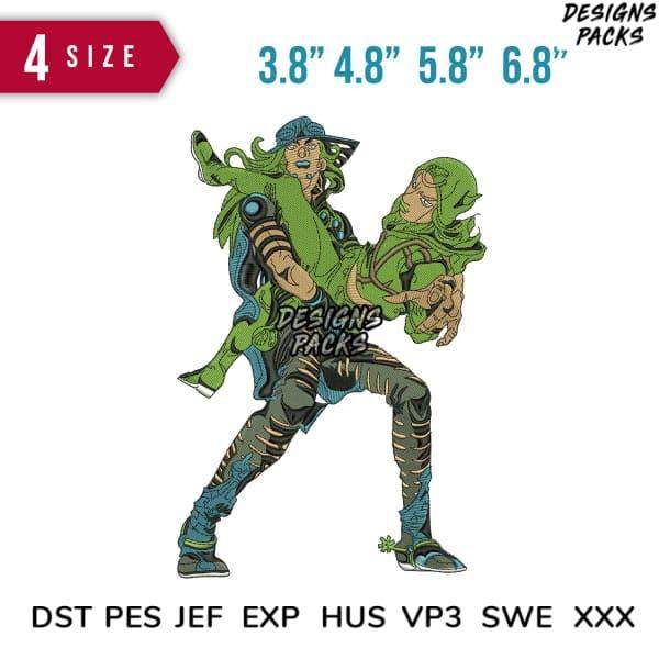 Anime-style embroidery design with 4 sizes, DST PES JEF formats, print-ready for DTG/DTF