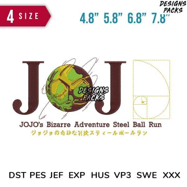JOJO's Bizarre Adventure Steel Ball Run embroidery design in 4 sizes, compatible with DST PES JEF formats
