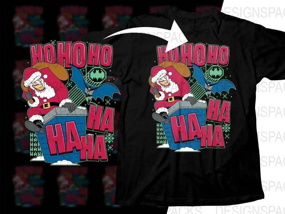 Joker as Santa and Batman in the Sky Christmas Png Digital Download