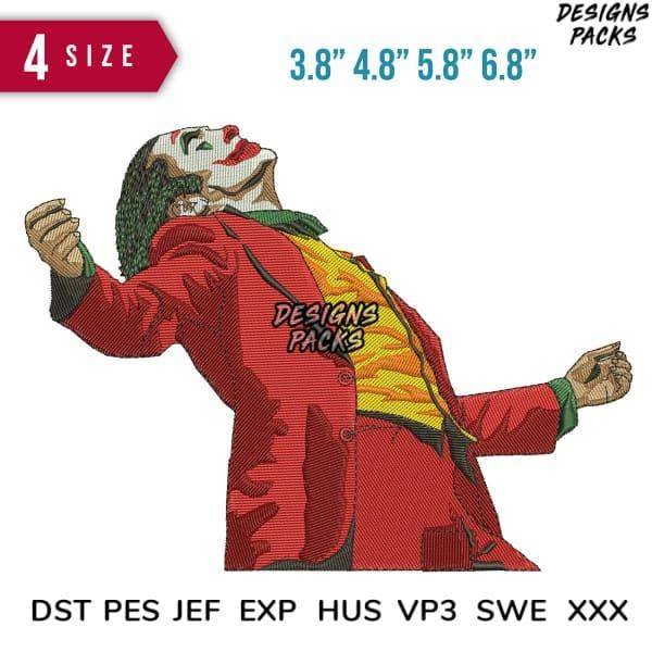 Joker embroidery design in red suit, available in 4 sizes, DST PES JEF formats for instant download