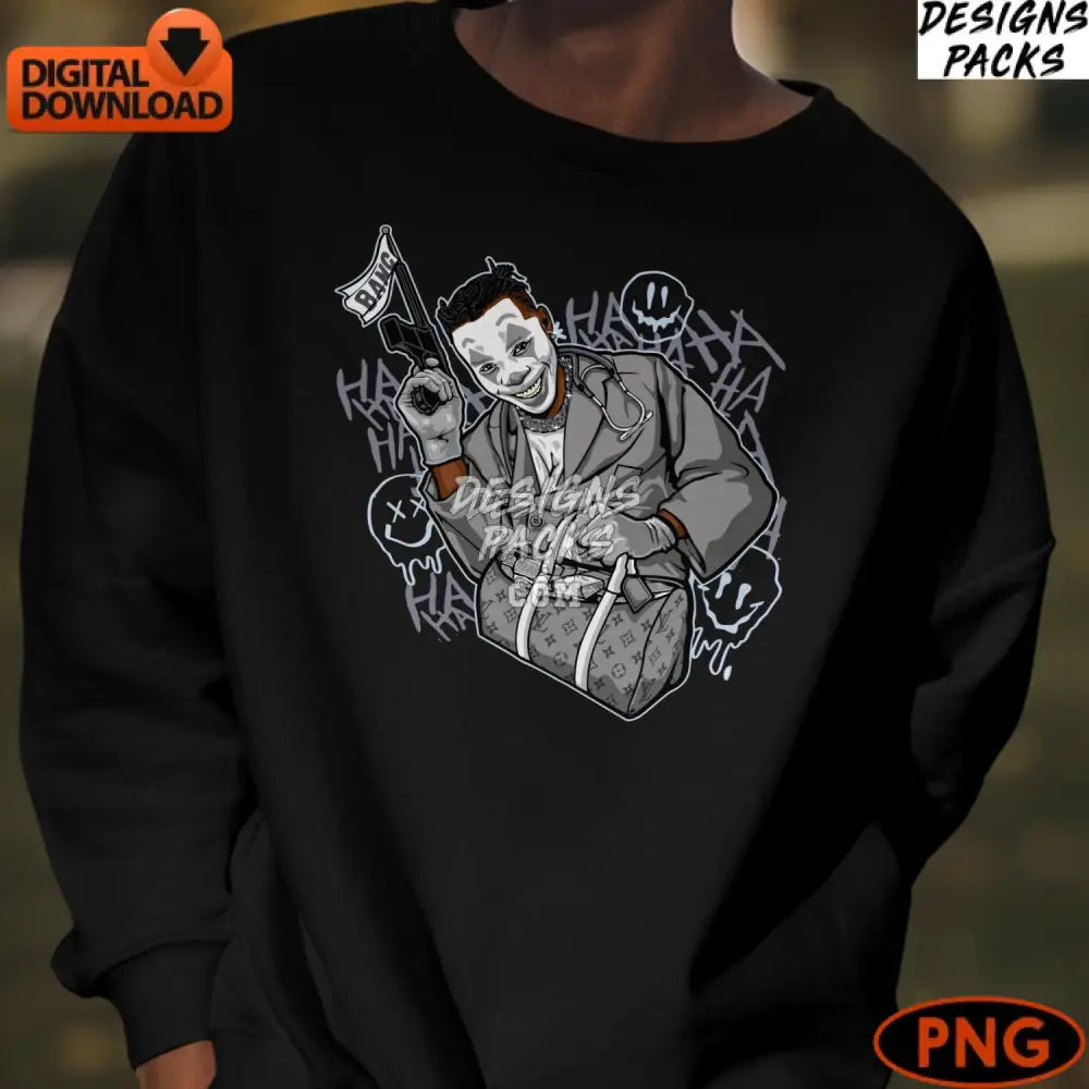 Joker Inspired Digital Art Comic Villain With Flag Graffiti Background Instant Download Png