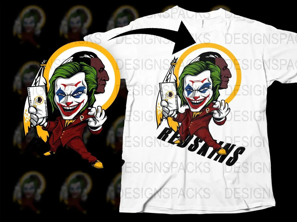 Joker Redskins Themed Graphic Print Png Digital Download