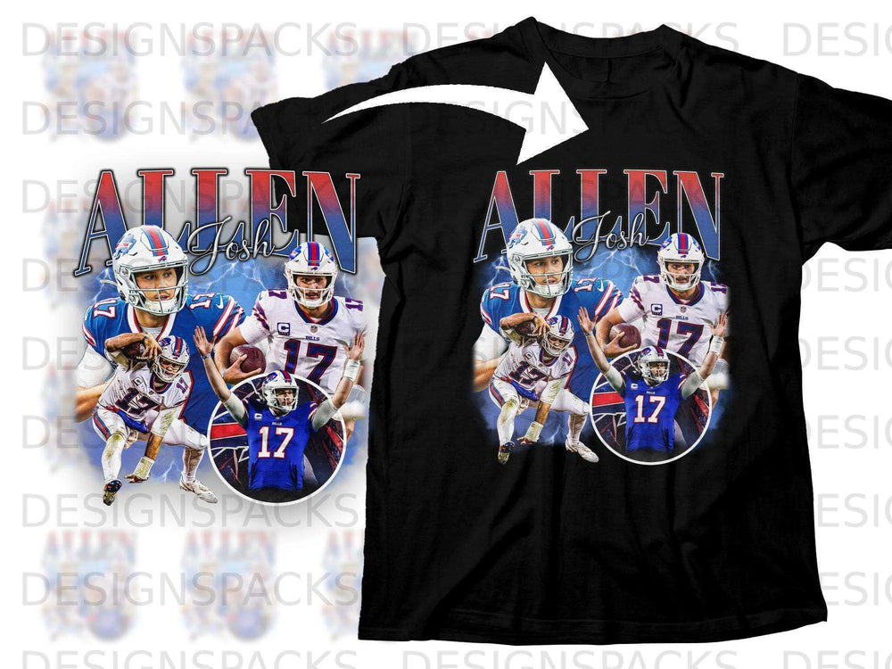Black t-shirt featuring Buffalo Bills players Josh Allen and Stefon Diggs.