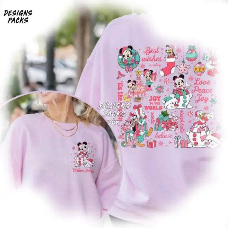 Joy To The World Mickey Two - Sided Pink Cartoon And Friends Snowman Png Design