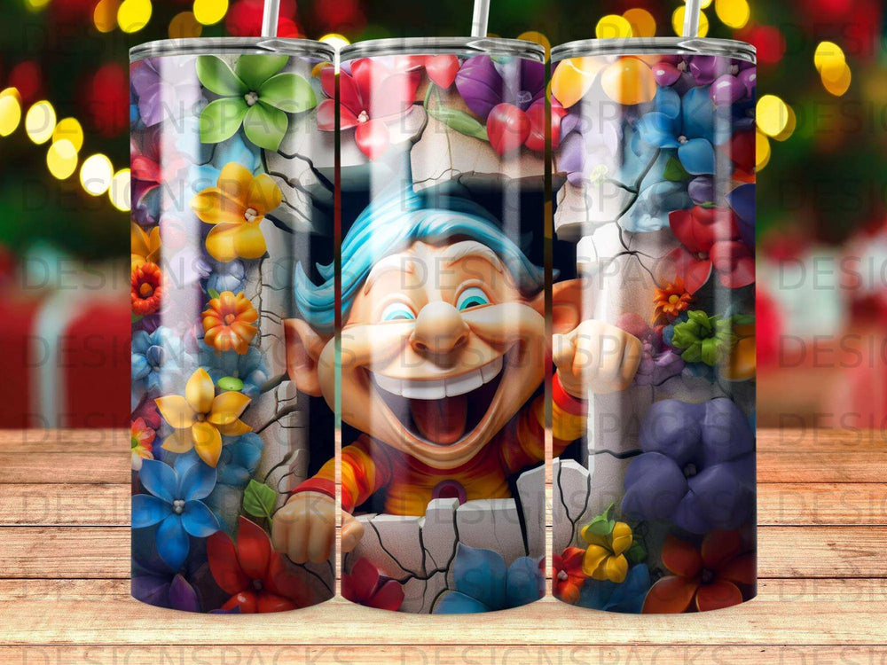 Joyful Gnome Bloom Tumbler Digital Wrap Design
