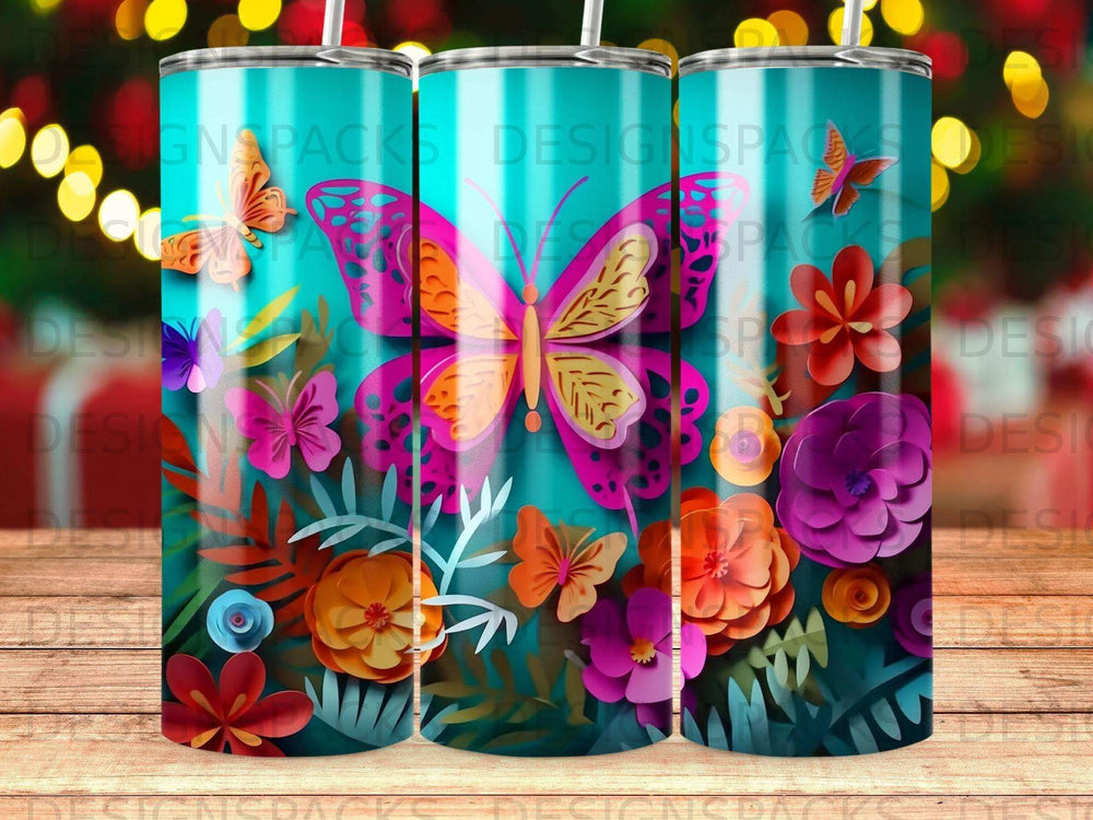 Joyful Papel Picado Butterfly Tumbler Digital Wrap Design