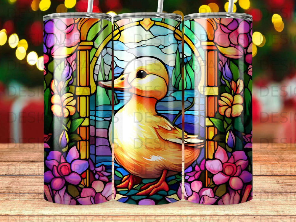 Joyful Stained Glass Duckling Tumbler Digital Wrap Design