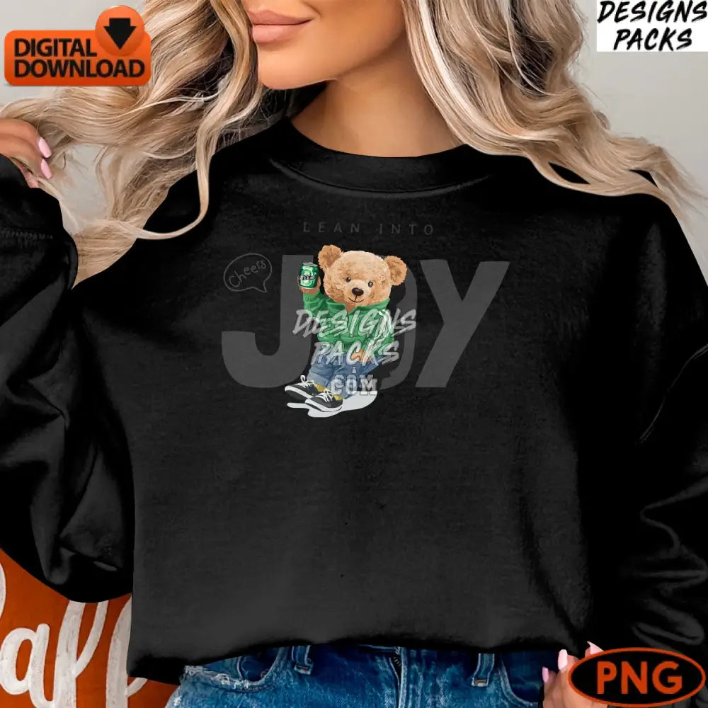 Joyful Teddy Bear Digital Art Cheers With Beer Instant Download Holiday Graphic Png For T-Shirts