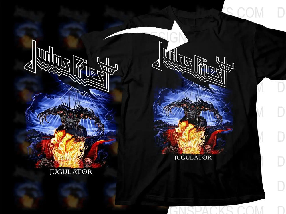 Judas Priest Jugulator Epic Fantasy Creature Rising from Flames Png Halftone Digital Download