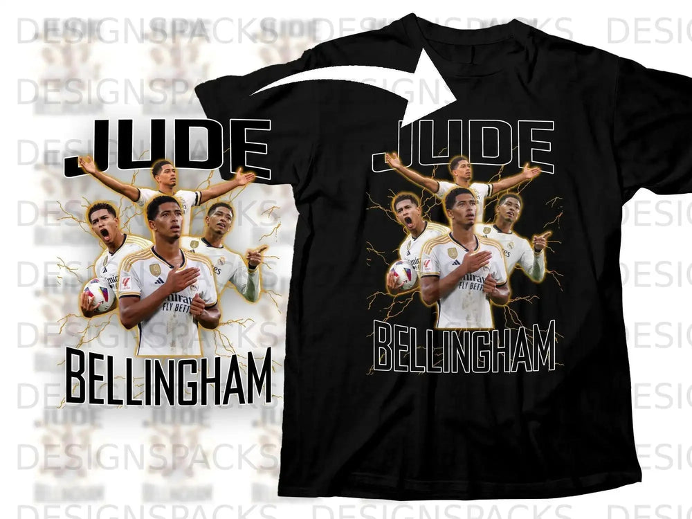 Black t-shirt featuring Jude Bellingham in action with "JUDE BELLINGHAM" text.