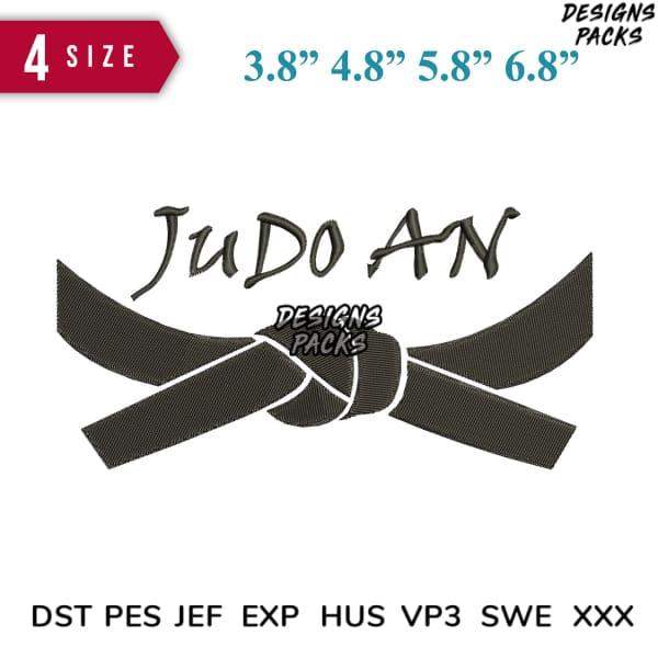 Judo AN embroidery design with black belt, available in 4 sizes and multiple formats for instant download.