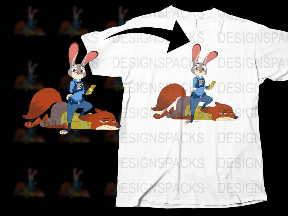 Cartoon Rabbit and Fox Graphic T-Shirt, Cute Animal Design Tee, Unisex Kids and Adult Sizes