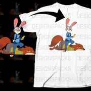 Cartoon Rabbit and Fox Graphic T-Shirt, Cute Animal Design Tee, Unisex Kids and Adult Sizes