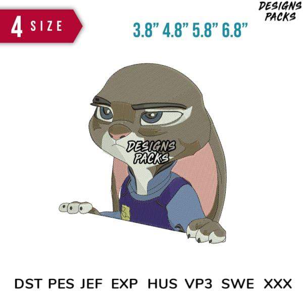 Embroidery design of Judy Hopps in police uniform, available in 4 sizes and multiple file formats for instant download.