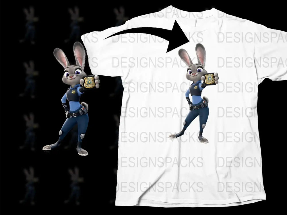 Kids Cartoon Rabbit Police Officer Graphic T-Shirt, Cute Animal Character Tee, Soft Cotton, Unisex Clothing for Children