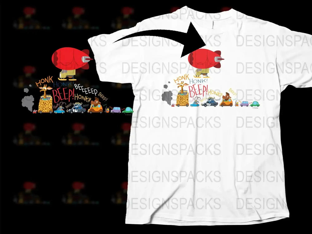 Unique Comic Traffic Jam T-Shirt, Colorful Cartoon Cars and Text, Unisex Graphic Tee for All Ages