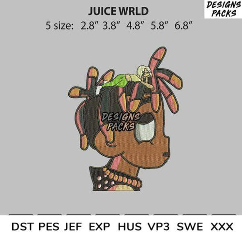 Juice WRLD embroidery design in 5 sizes, available in DST PES JEF formats for instant download