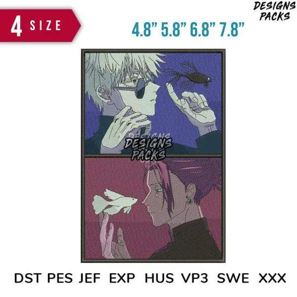 Anime embroidery design bundle with 4 sizes, DST PES formats, instant download