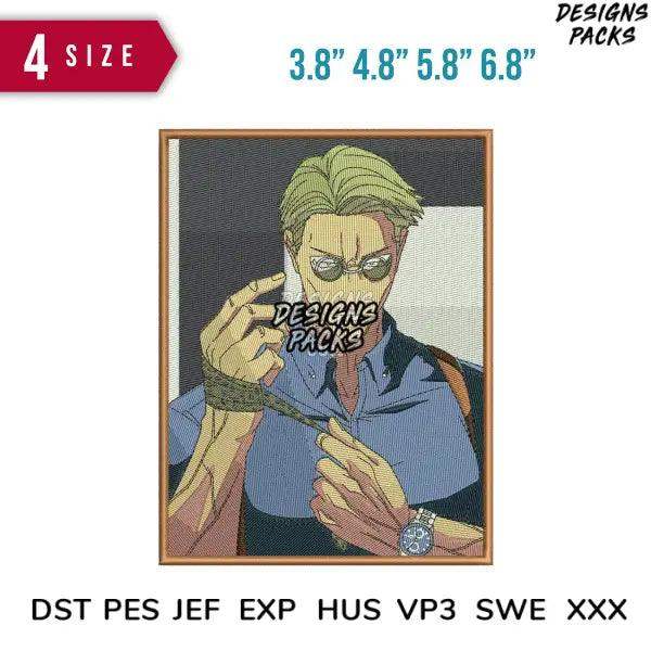 Anime-style embroidery design with 4 size options, print-ready formats for DTG/DTF and tumbler wraps