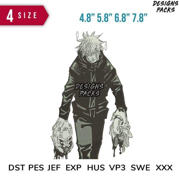 Anime character design for embroidery, available in 4 sizes & formats like DST PES, print-ready