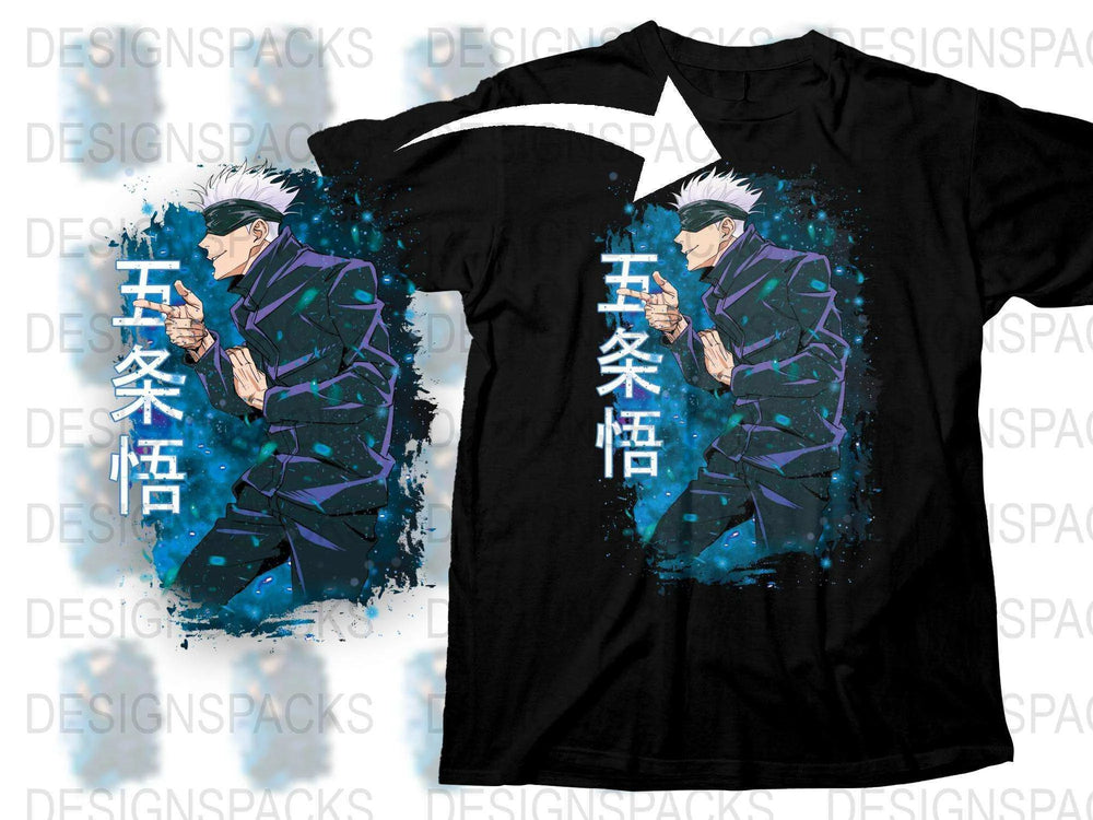 Anime Graphic T-Shirt, Cool Manga Character Design, Stylish Blue and Black Tee, Trendy Unisex Apparel