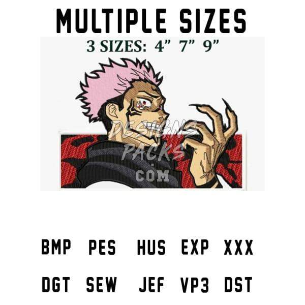 Anime character embroidery design in 3 sizes, compatible with PES, DST, EXP formats for instant download