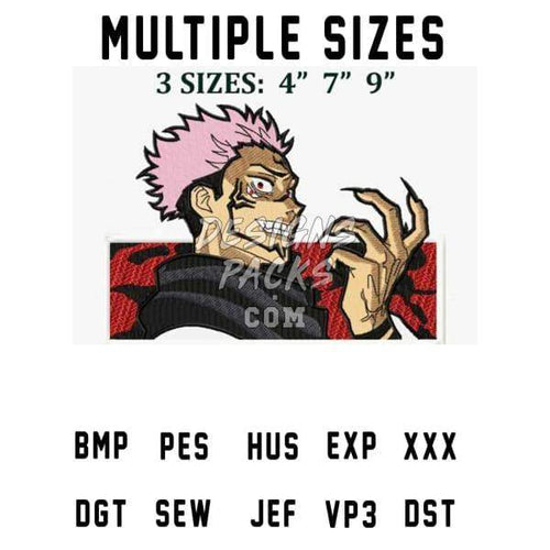 Anime character embroidery design in 3 sizes, compatible with PES, DST, EXP formats for instant download