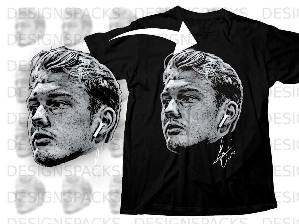 Monochromatic Face Graphic Black T-Shirt Design