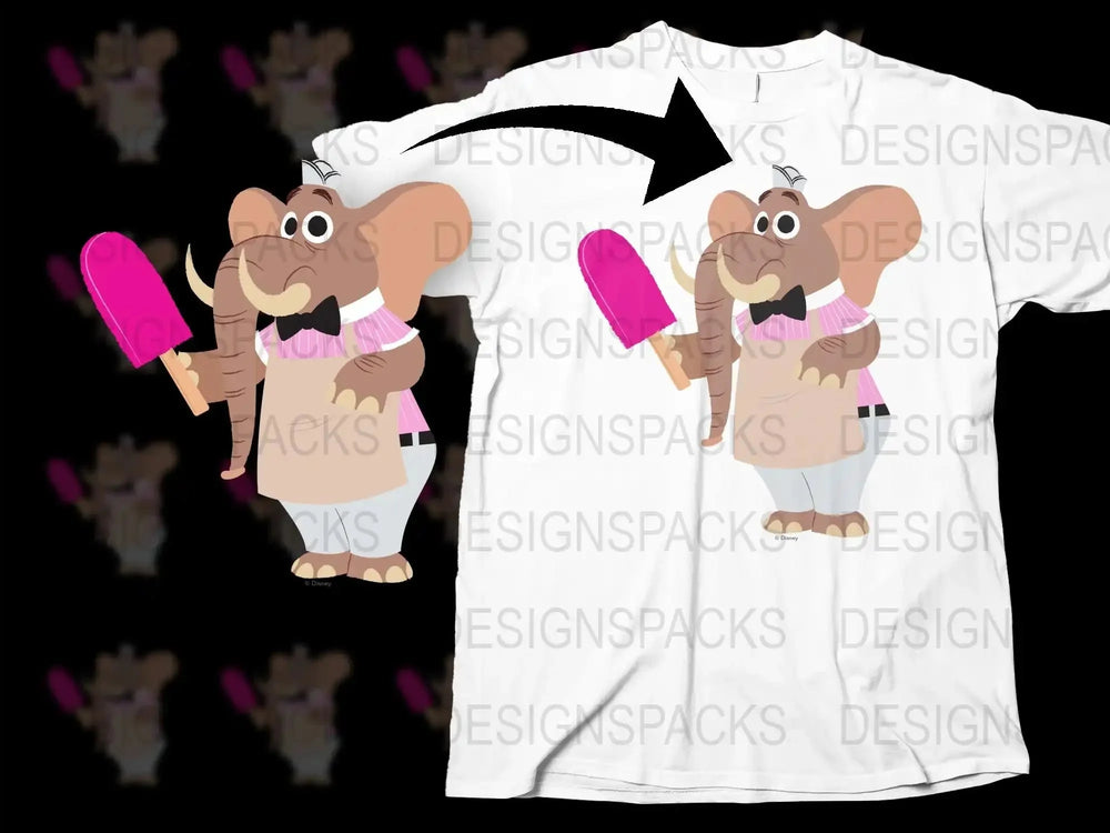 Cute Elephant Cartoon T-Shirt, Funny Animal Graphic Tee, Kids and Adults Unisex White Shirt