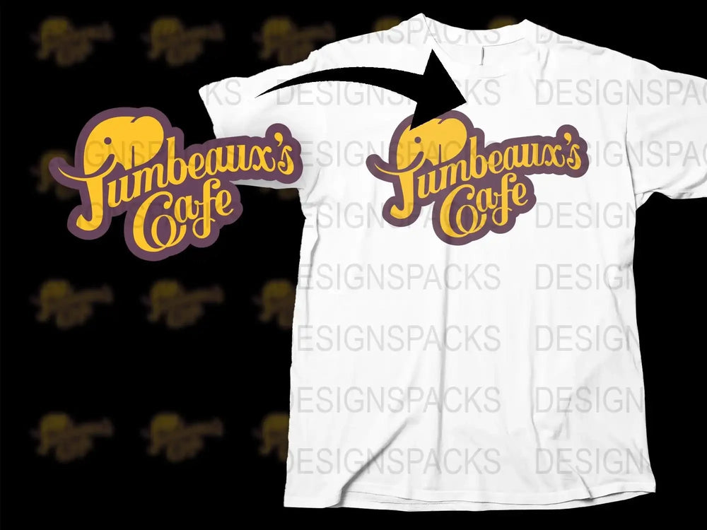 Jumboeaux's Cafe Logo T-Shirt, Vintage-Inspired Yellow and Purple Graphic Tee, Casual Streetwear Style Cotton Shirt