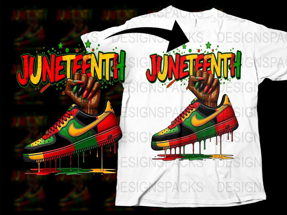 Juneteenth Celebration T-Shirt Colorful Sneaker Design, Vibrant Summer Casual Wear