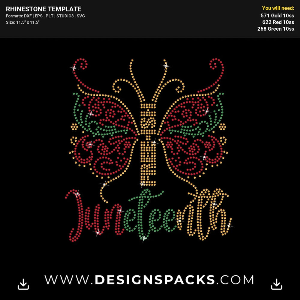 Juneteenth Free Ish Butterfly Rhinestone Digital Template