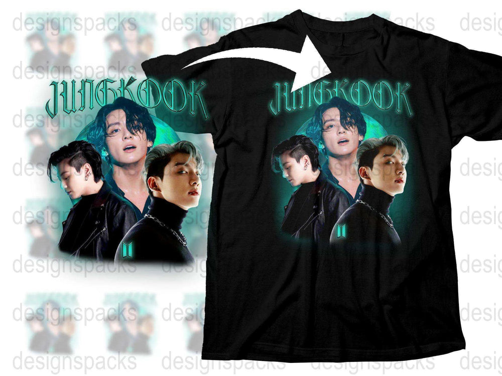 Jungkook Inspired Black T-Shirt, K-Pop Idol Fan Merch, Trendy Graphic Tee, Musician Portrait Shirt