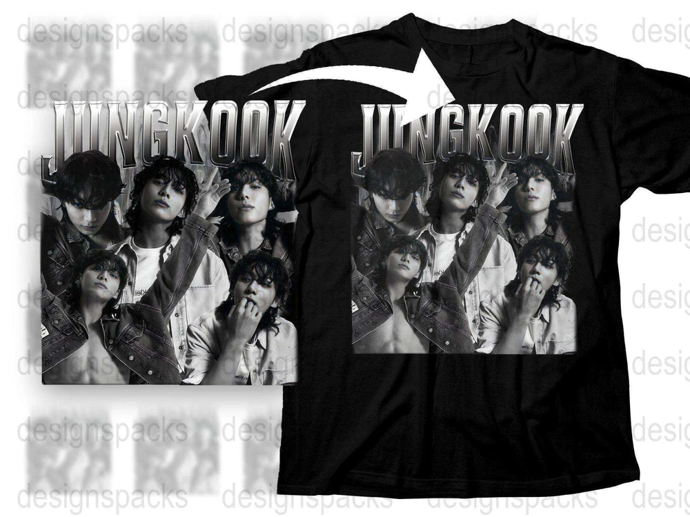 Jungkook Fan T-Shirt, BTS Band Member Collage, K-Pop Idol Tee, Black Unisex Shirt, Music Pop Culture Apparel, Gift for Fans