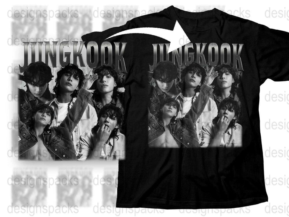 Jungkook Fan T-Shirt, BTS Inspired Multiple Portrait Design, Black Graphic Tee, K-Pop Star Clothing, Unisex Pop Culture Shirt
