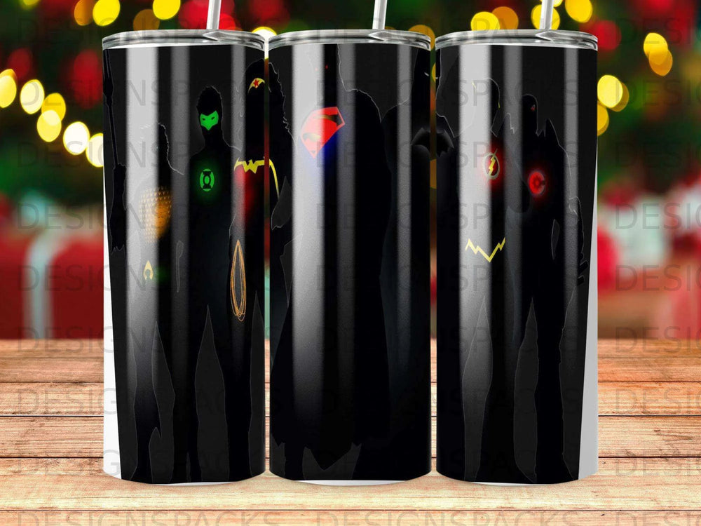 Justice League Superheroes Glowing Emblems Tumbler Digital Wrap Design