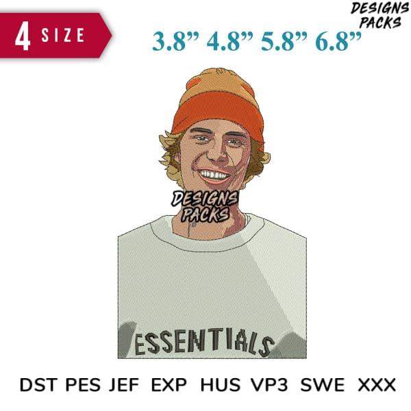 Embroidery design of smiling man in beanie, 4 sizes, DST PES formats, print-ready for apparel