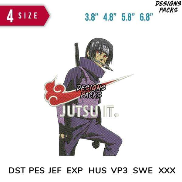 Itachi Uchiha embroidery design in 4 sizes, compatible with DST PES JEF formats for DTG & DTF printing