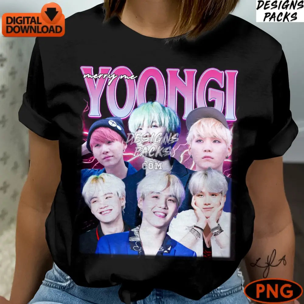 K-Pop Idol Digital Collage Colorful Yoongi Fan Art Instant Download Png